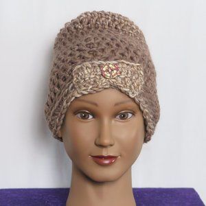 Shades of Brown Crocheted Boho Bow Beanie